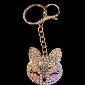 Gold and Pink Fox Keychain NWOT